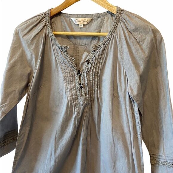 NORTHERN REFLECTIONS Grey Cotton Peasant Top XS - Picture 2 of 8